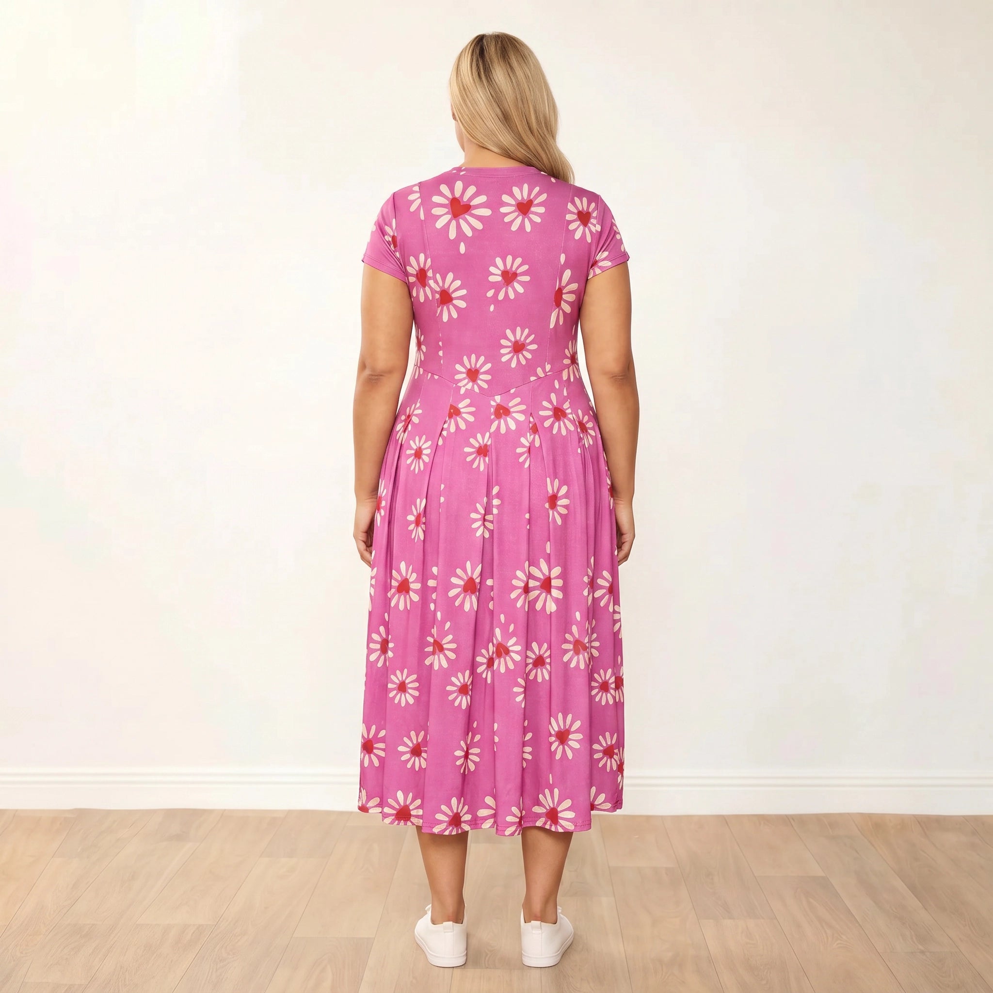 Polly Dress (Berry Daisy) - Plus Size XXL - Full back view