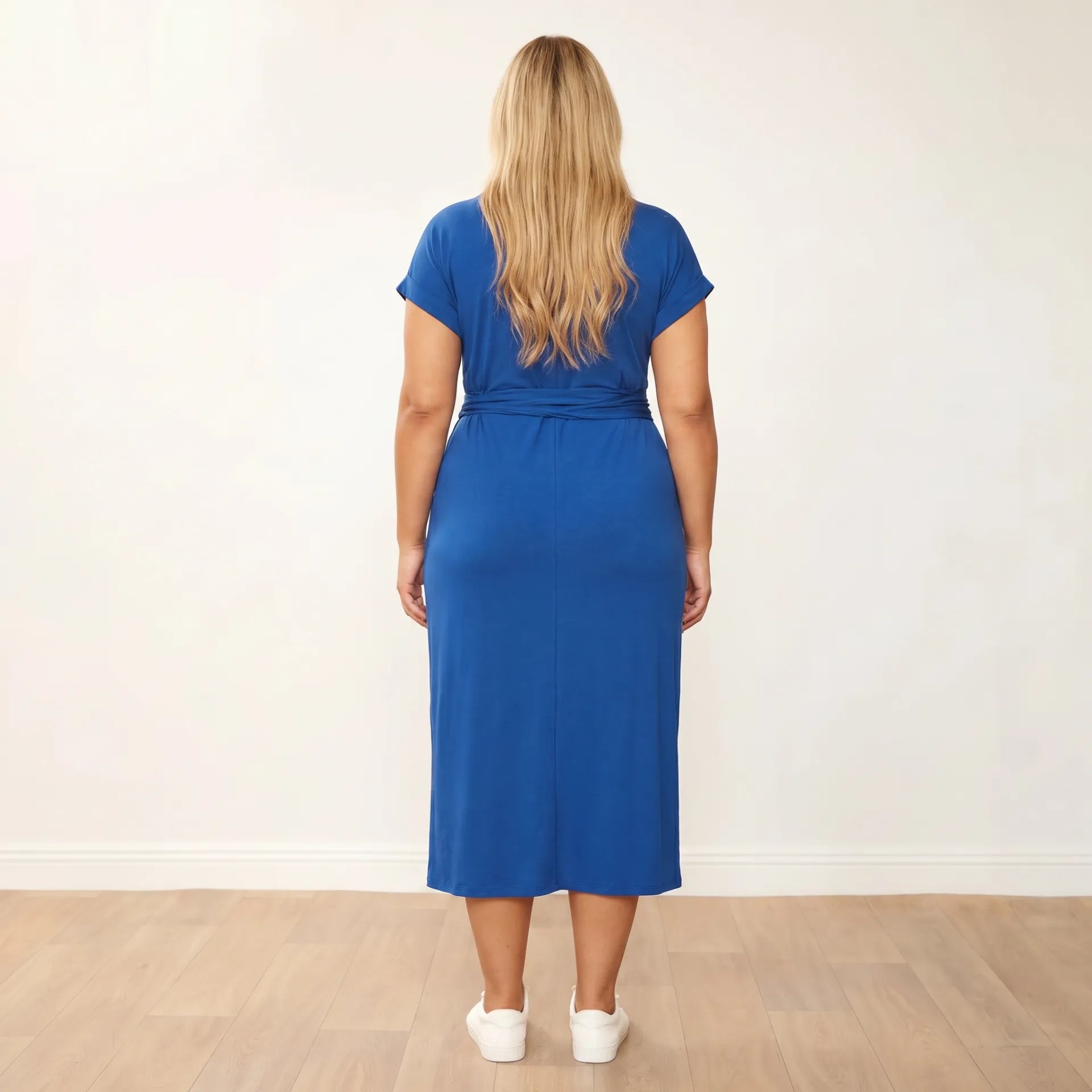 Lenny Dress Cobalt - Plus Size Model Back View