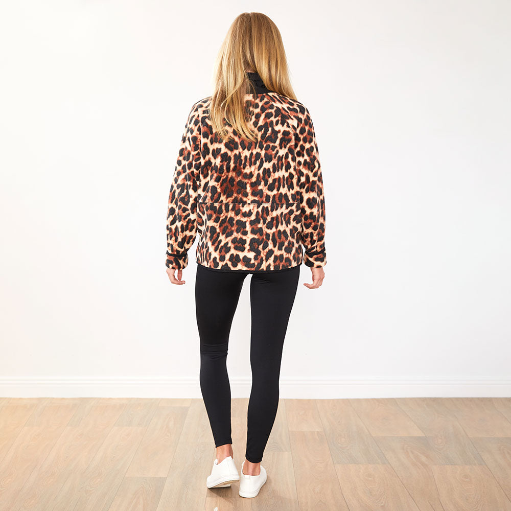 Fleece Jacket (Leopard Print/Black Trim)