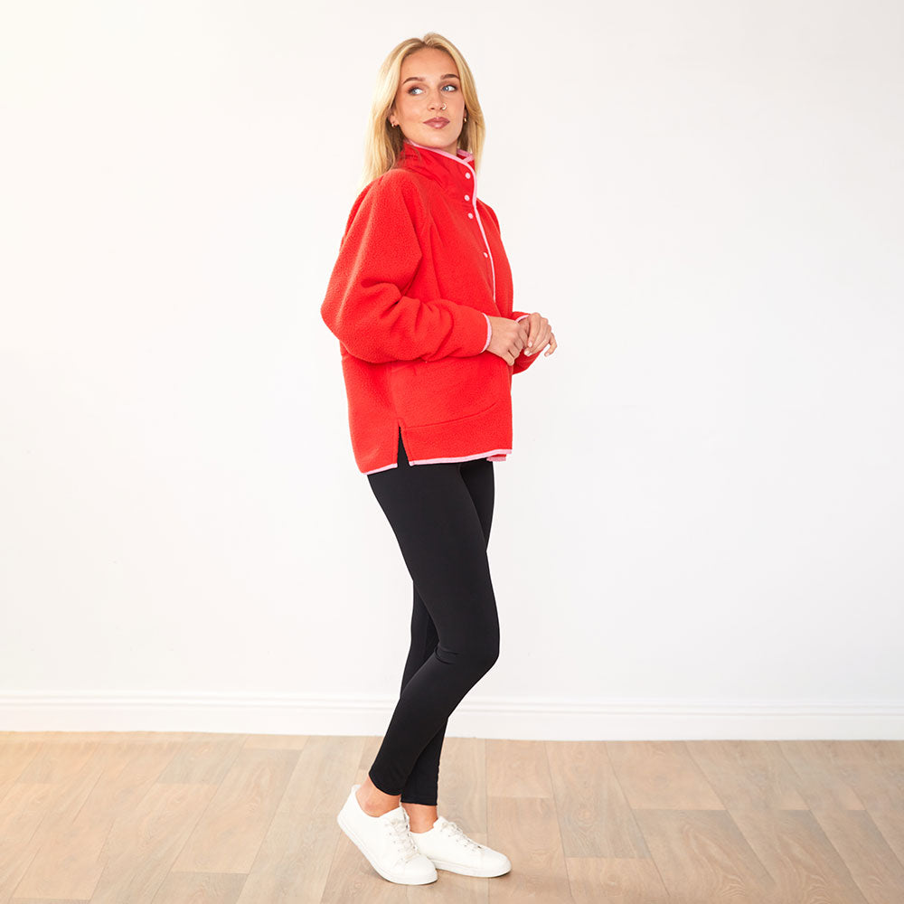 Fleece Jacket (Coral Red/Pink Trim)