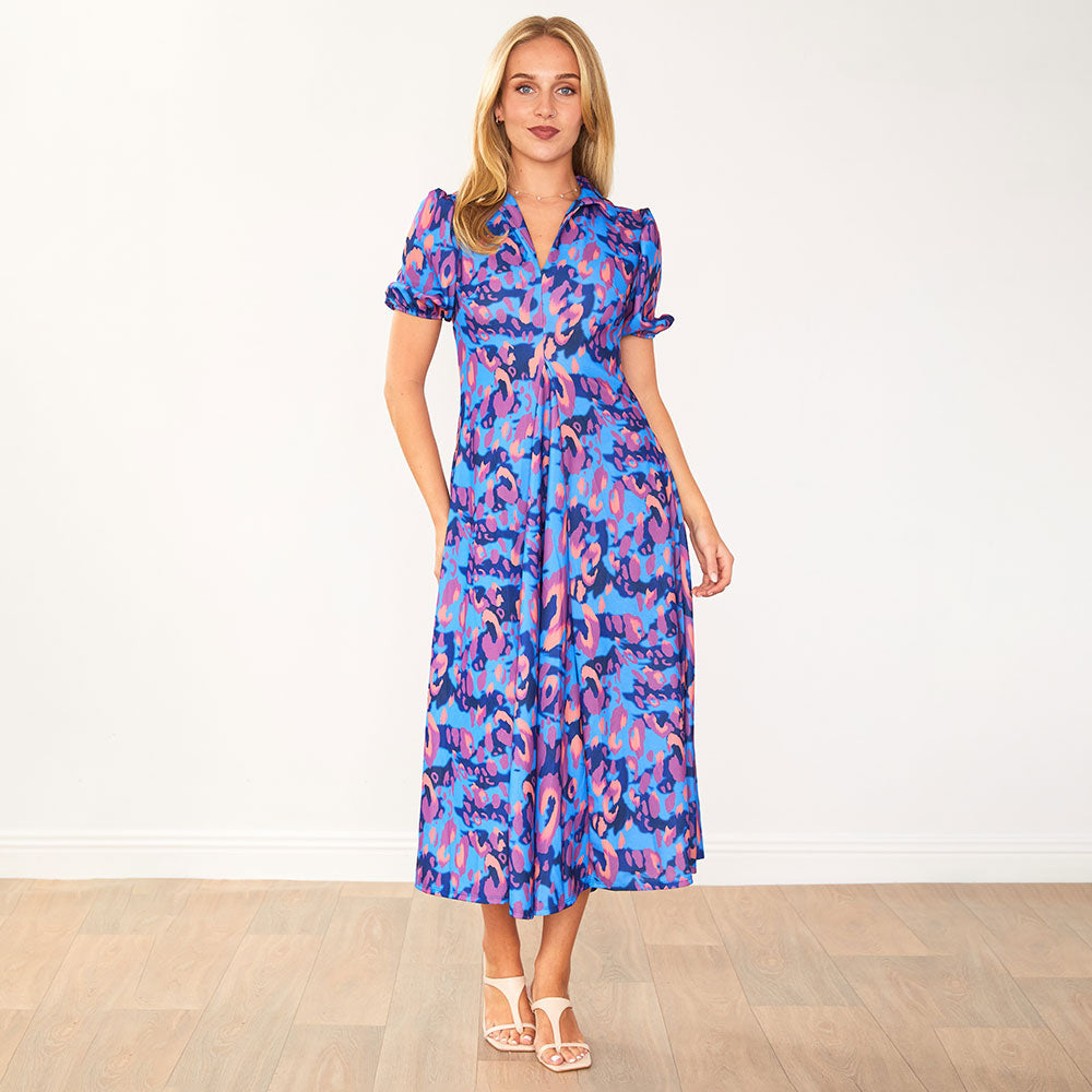 Hazel Dress (Blue Leopard)
