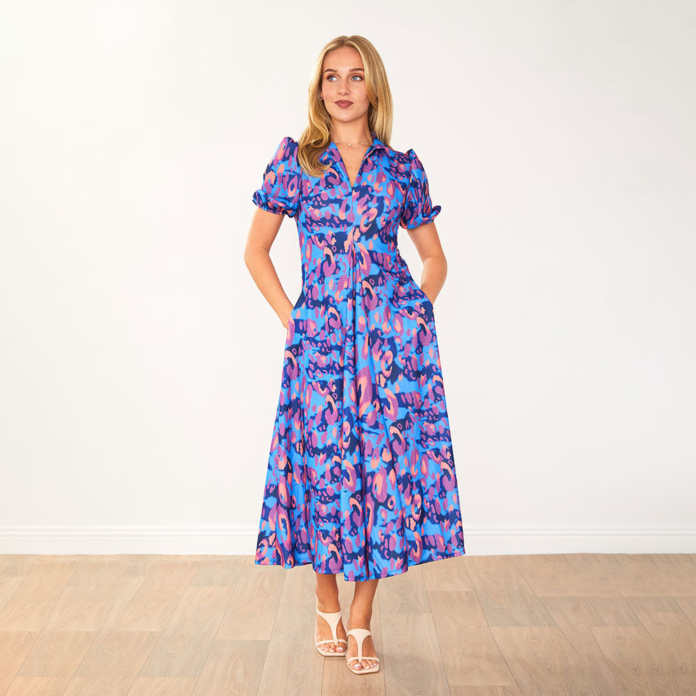 Hazel Dress (Blue Leopard)