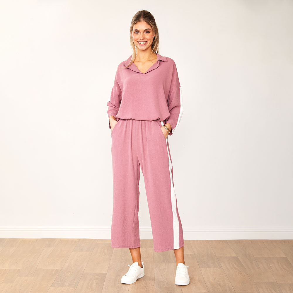 Clara Co-Ord (Mauve & White)