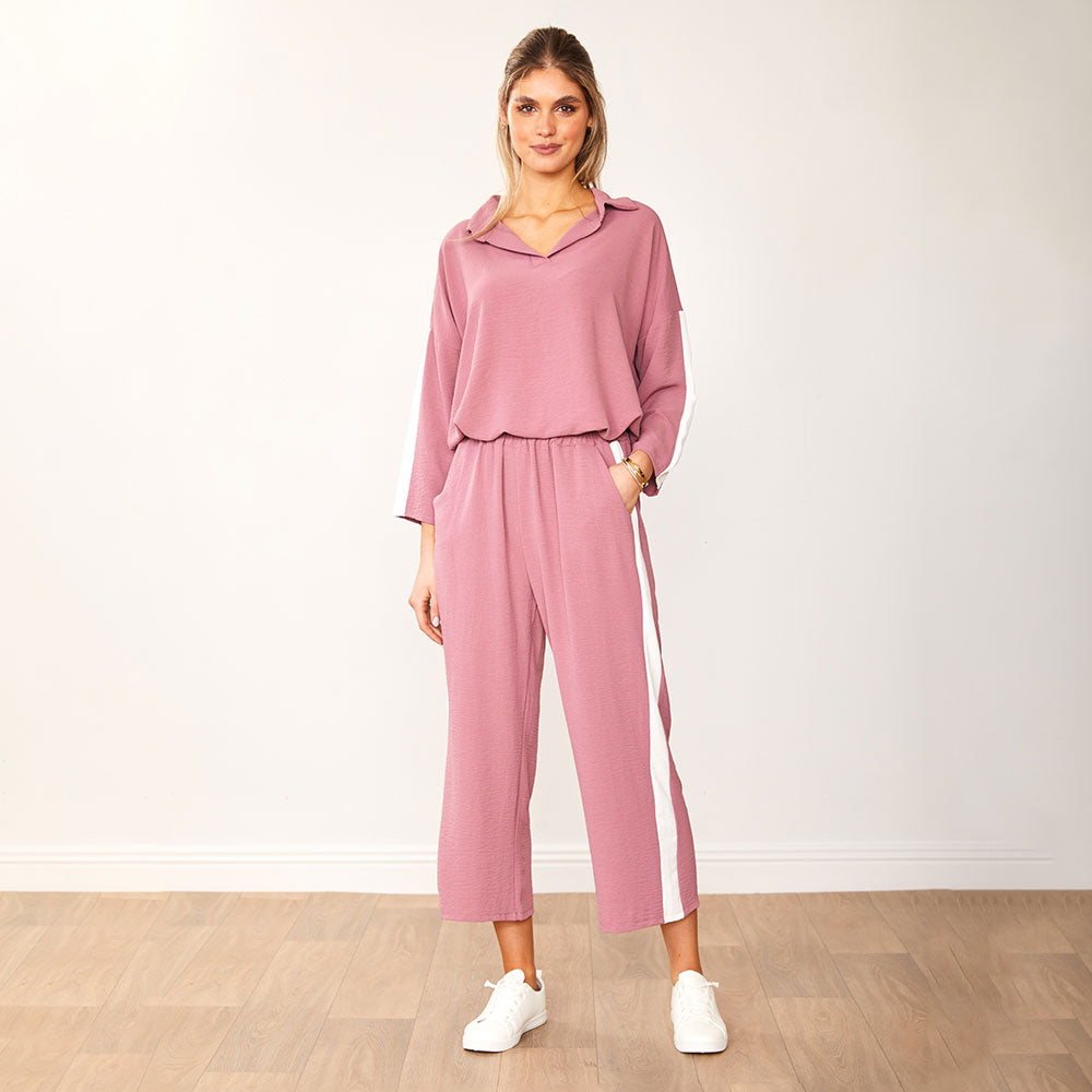 Clara Co-Ord (Mauve & White)