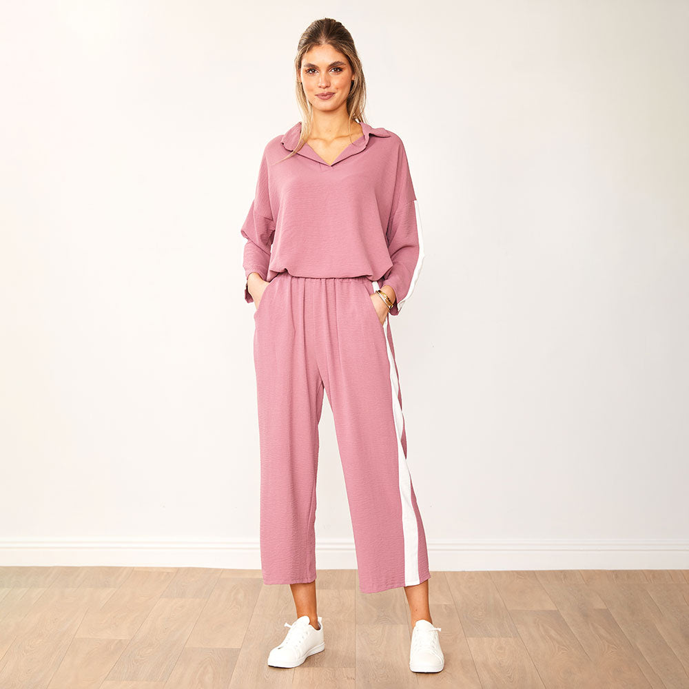 Clara Co-Ord (Mauve & White)