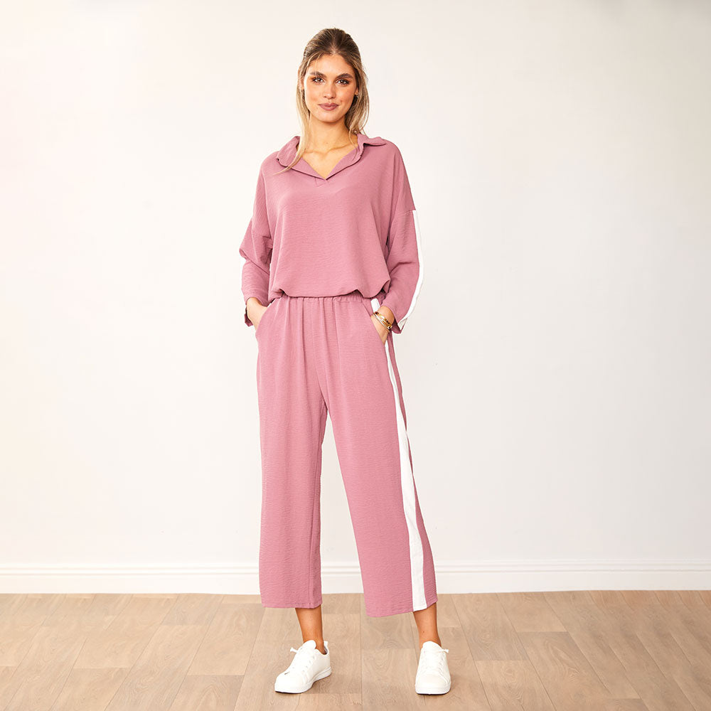Clara Co-Ord (Mauve & White)