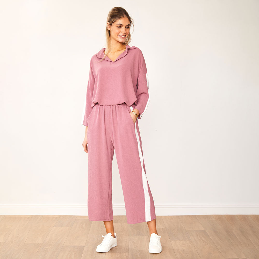 Clara Co-Ord (Mauve & White)