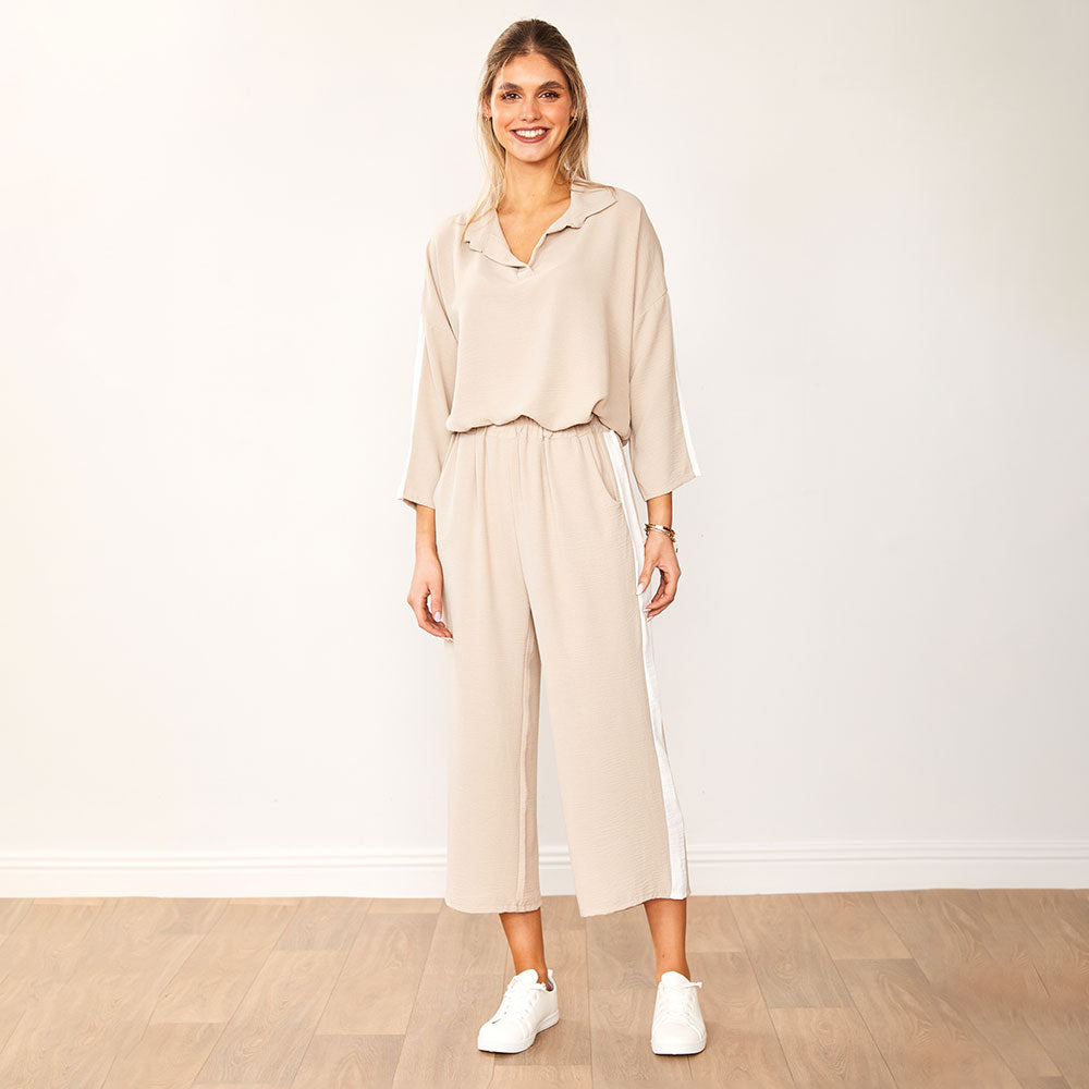 Clara Co-Ord (Taupe & White)