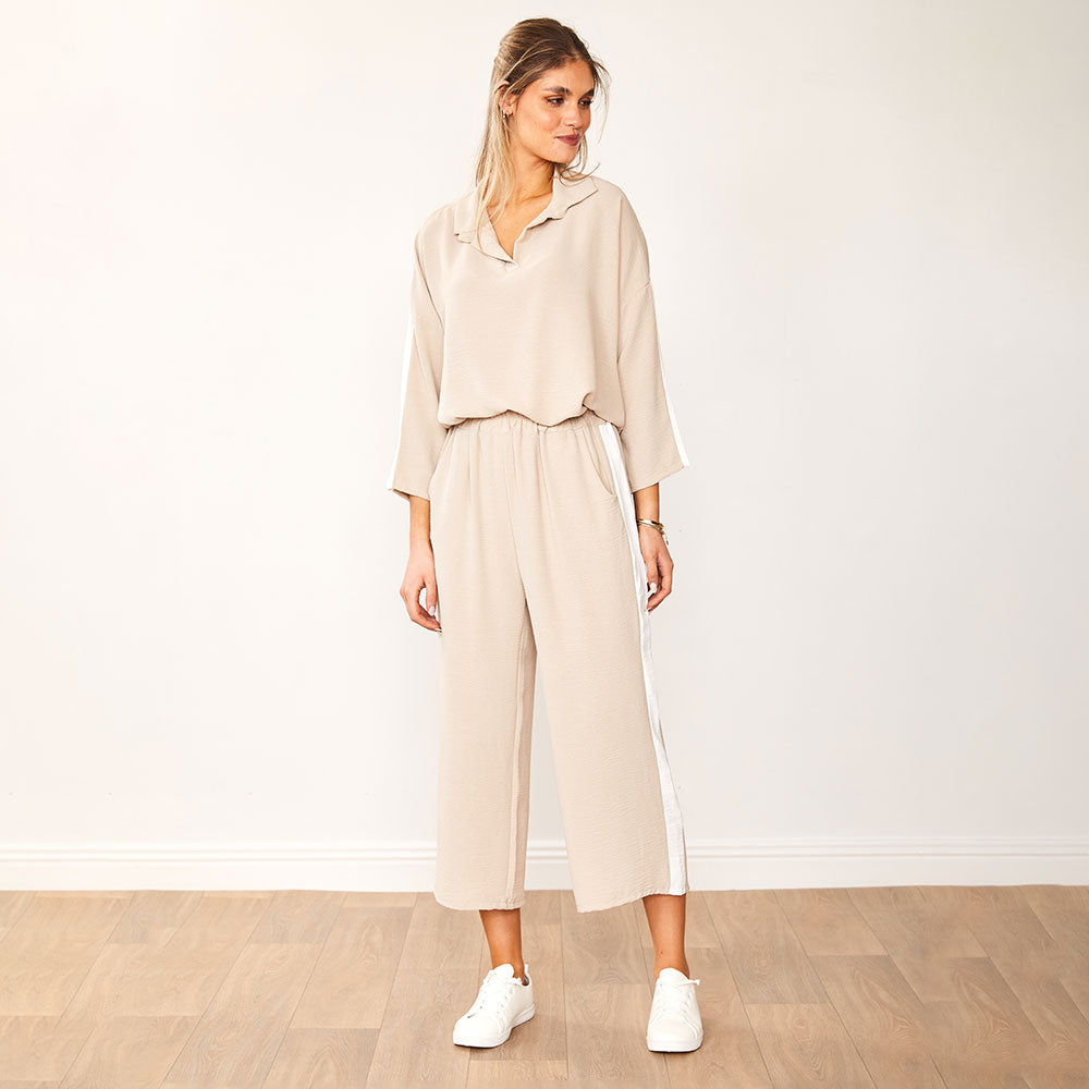 Clara Co-Ord (Taupe & White)