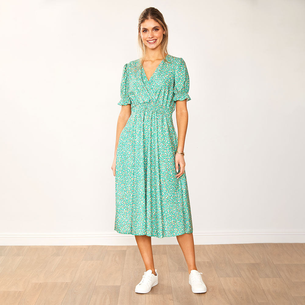 Belle Dress (Green Floral) - The Casual Company