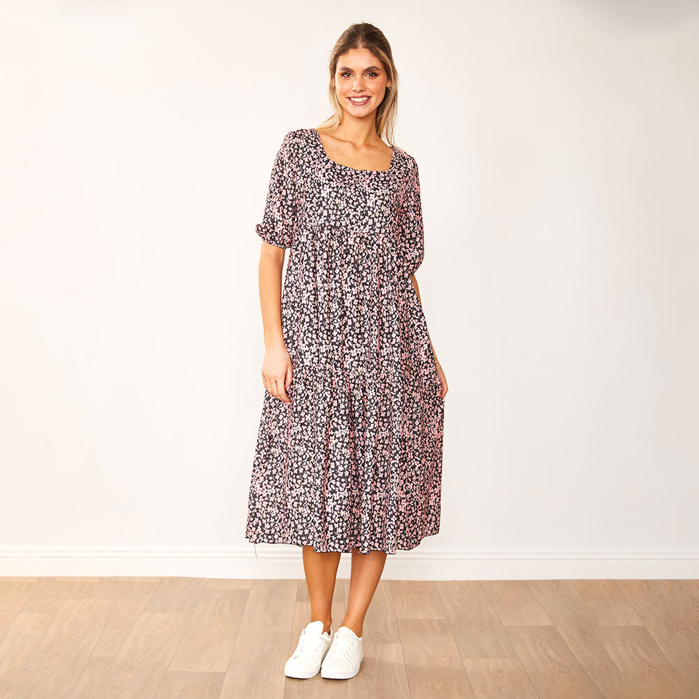 Delta Dress (Black Floral)
