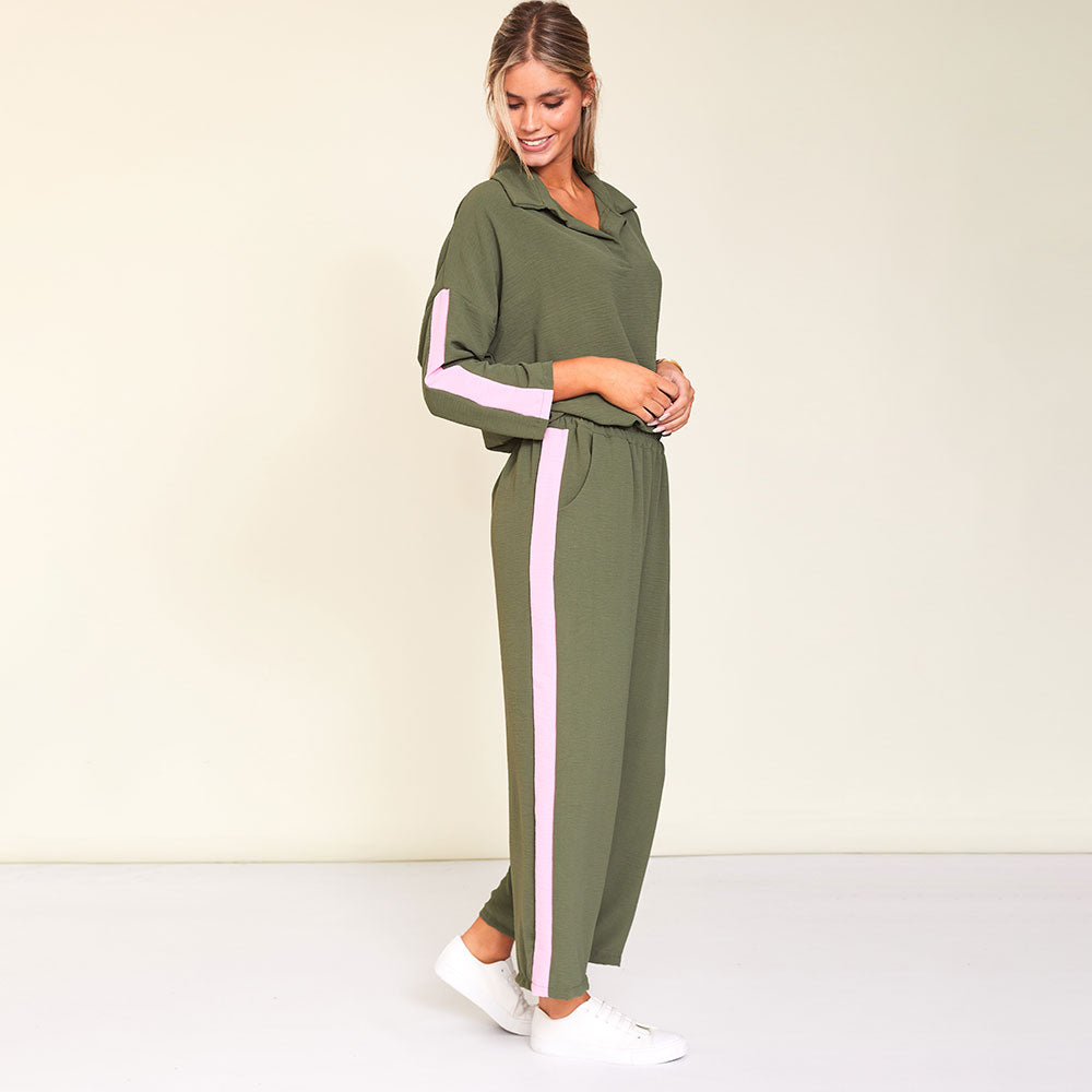 Clara Co-Ord (Khaki/Pink Stripe)