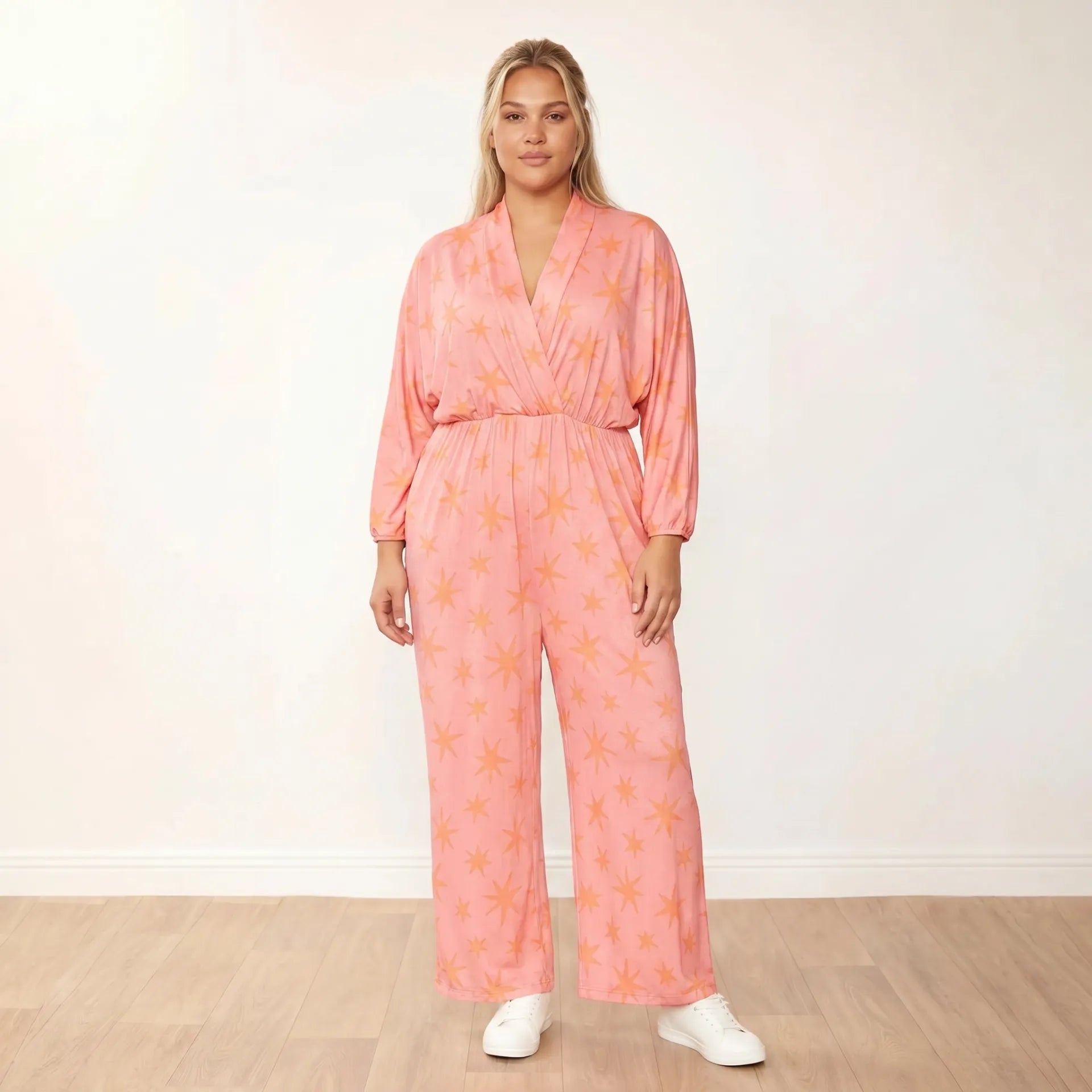 Vogue Jumpsuit Peach Star - Plus Size Model XXL - Side profile