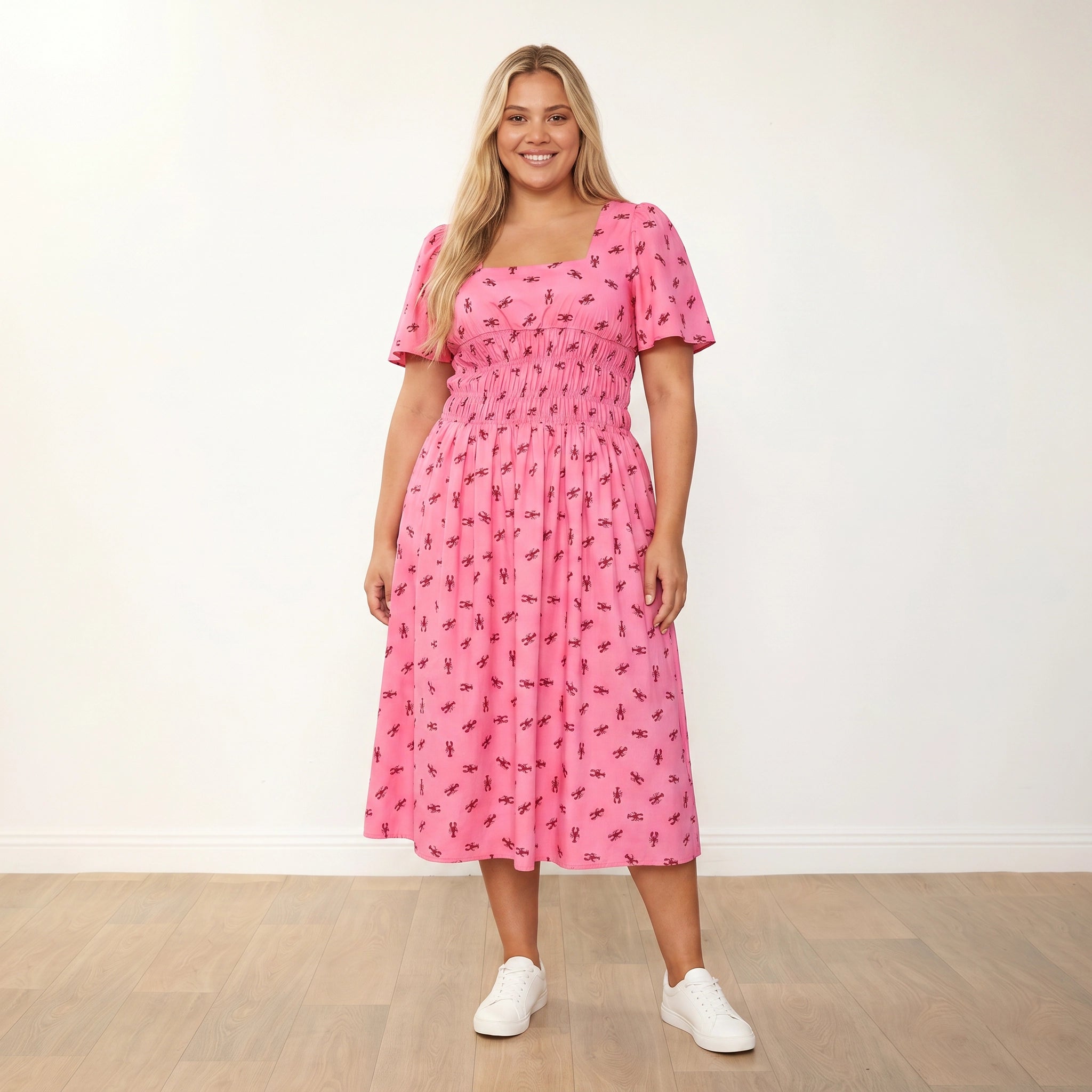 Iris Dress in pink lobster print – women's dress – view 4