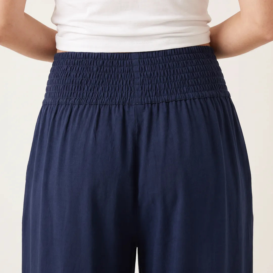 Orla Trousers navy smocked waistband, back close-up