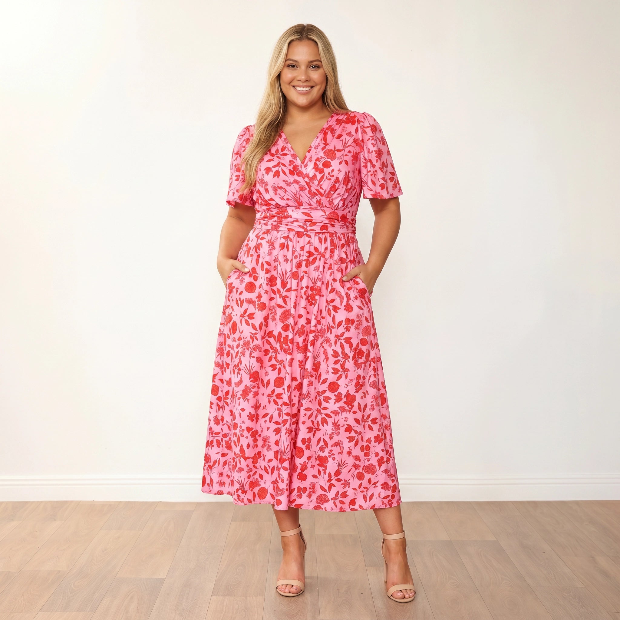 Teagan Dress in pink and red floral print – women's dress – view 6