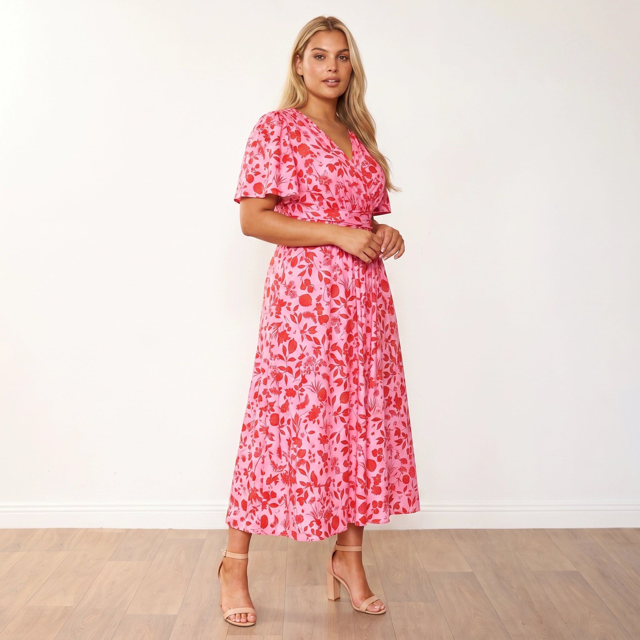 Teagan Dress in pink and red floral print – women's dress – view 8