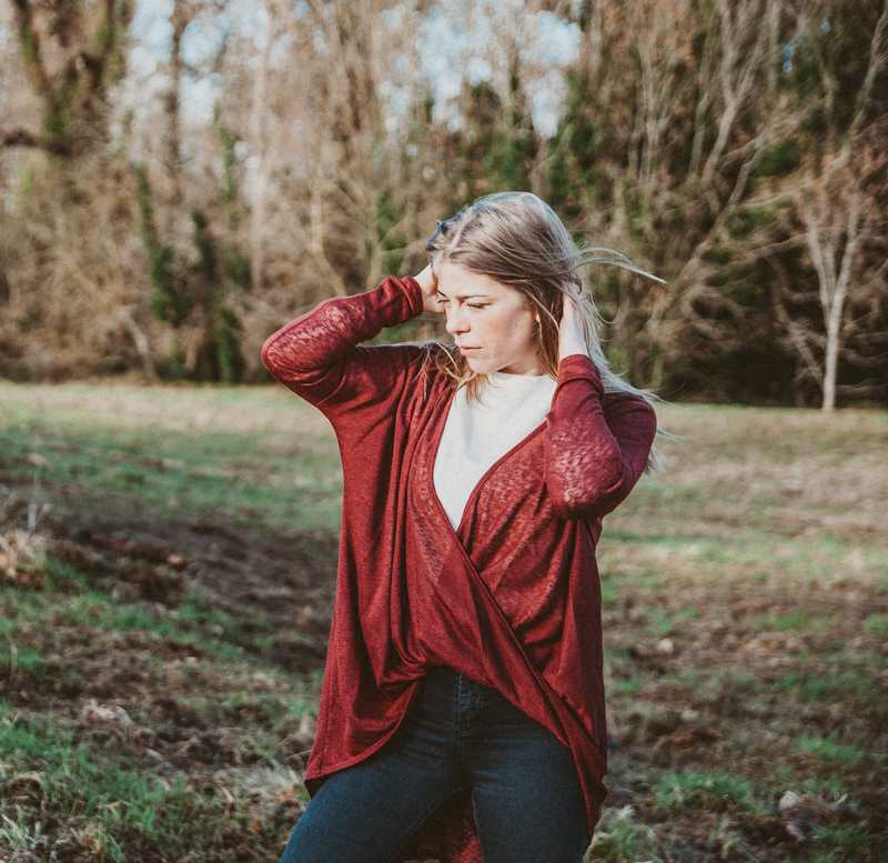 Crossover Long Sleeve Top Burgundy
