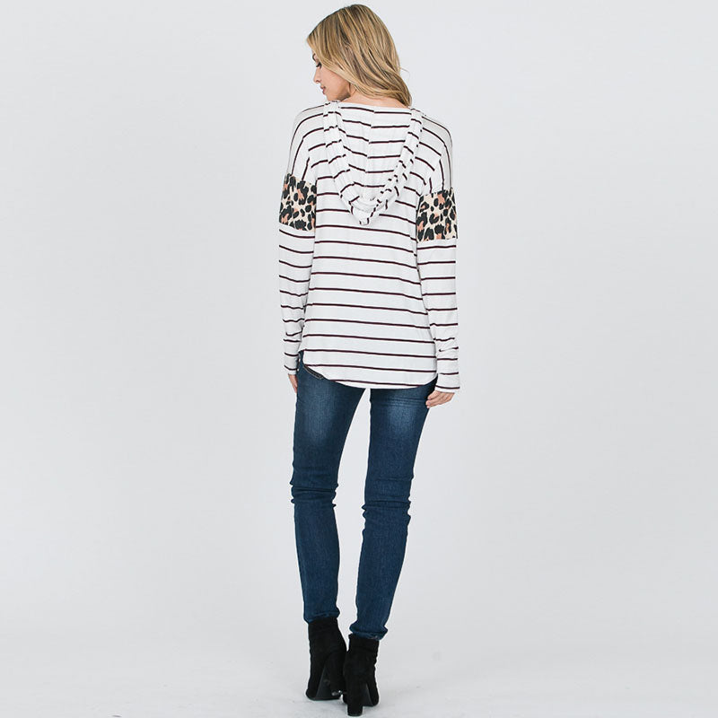 Stripe Leopard Hoody Black