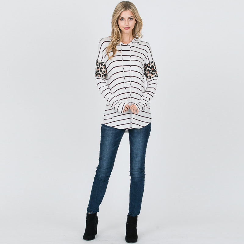 Stripe Leopard Hoody Black