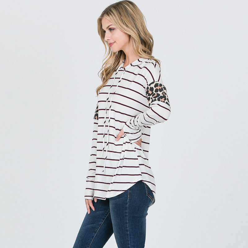 Stripe Leopard Hoody Black