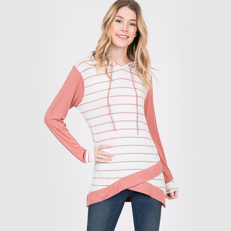 Wendy Wrap Stripe Hoody Pink