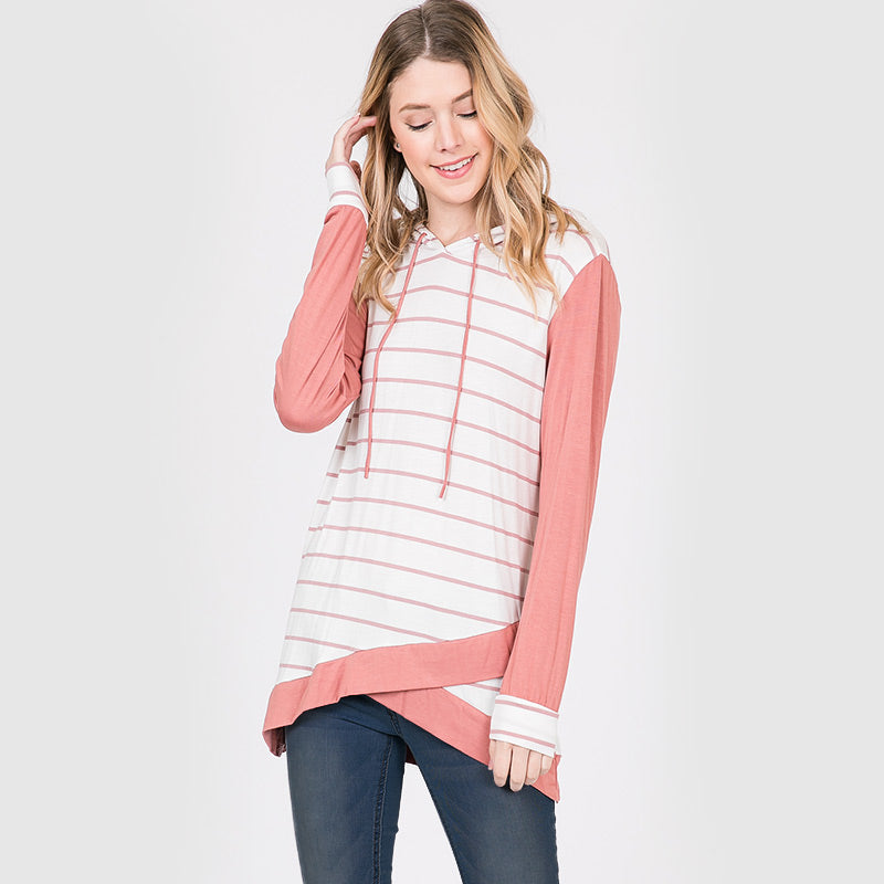 Wendy Wrap Stripe Hoody Pink