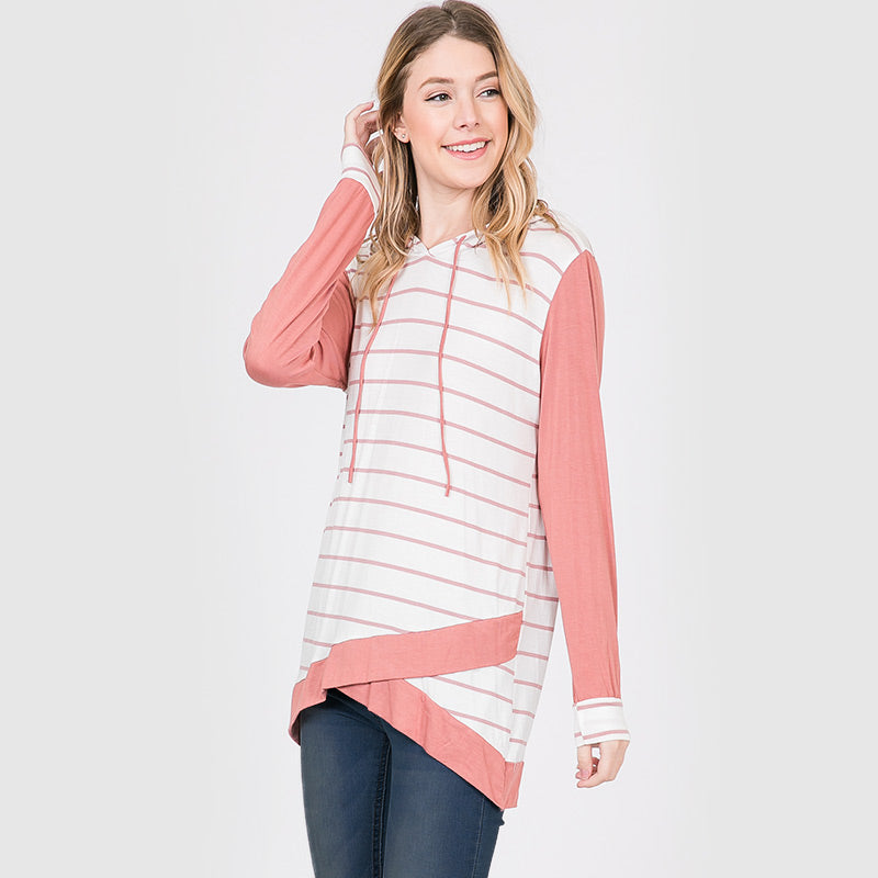 Wendy Wrap Stripe Hoody Pink