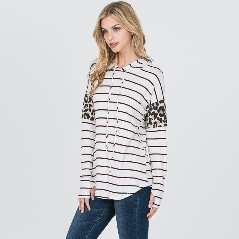 Stripe Leopard Hoody Black