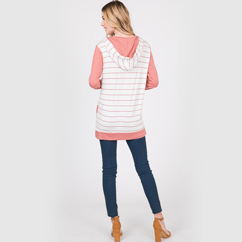 Wendy Wrap Stripe Hoody Pink