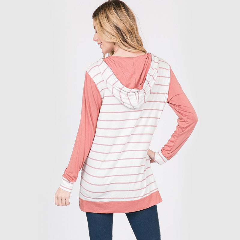 Wendy Wrap Stripe Hoody Pink