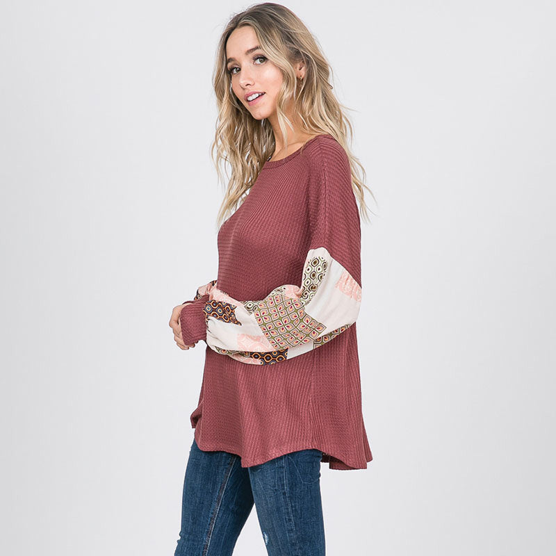 Patchwork Sleeve Top Mauve