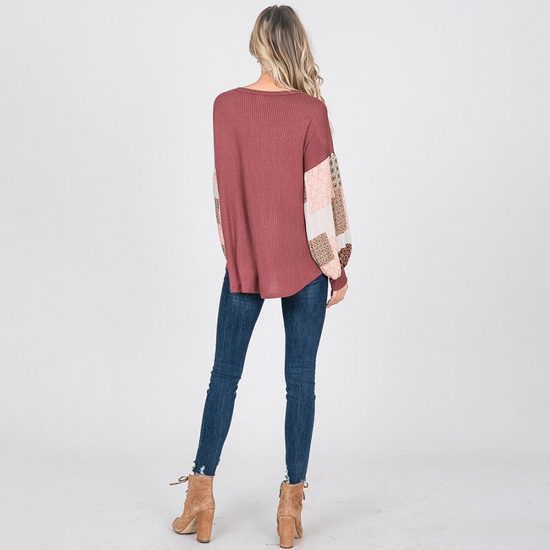 Patchwork Sleeve Top Mauve