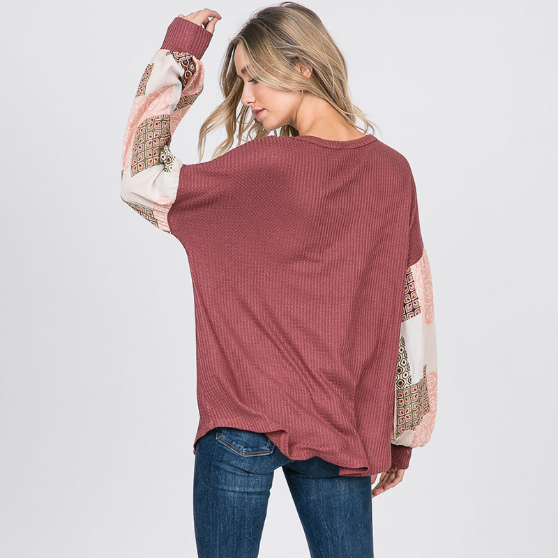 Patchwork Sleeve Top Mauve