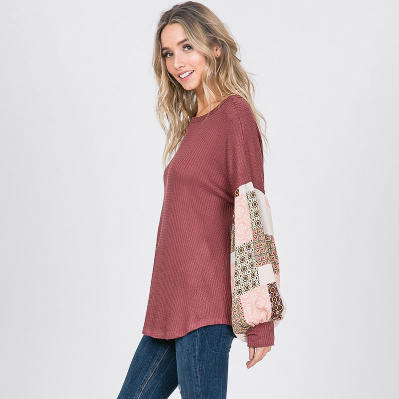 Patchwork Sleeve Top Mauve