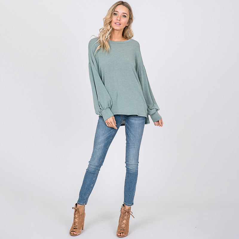 Hannah Balloon Sleeve Top Sage