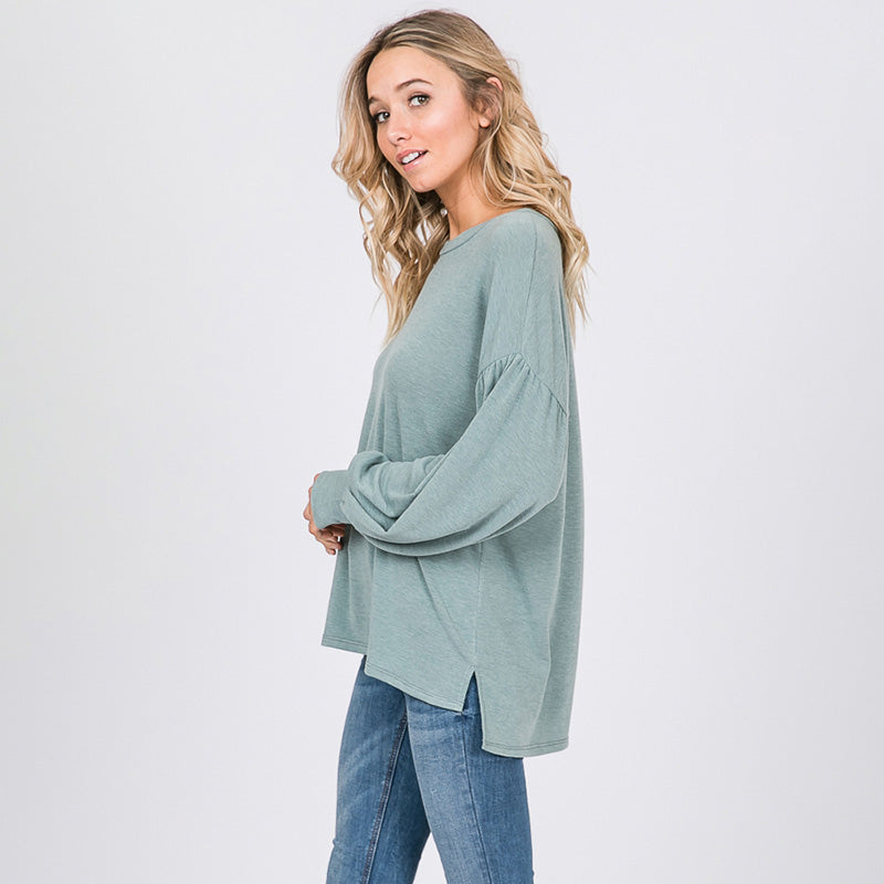 Hannah Balloon Sleeve Top Sage