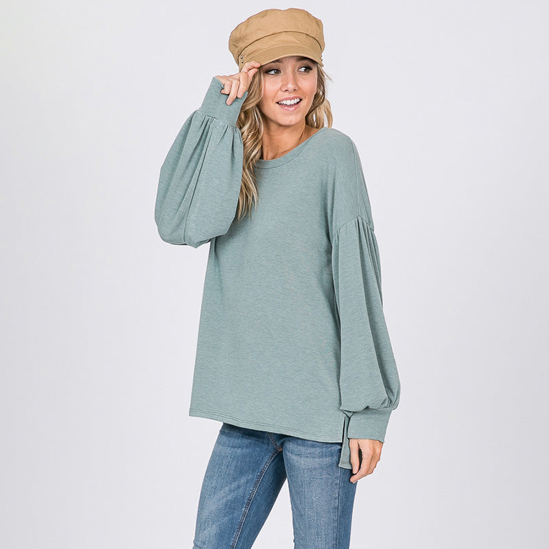Hannah Balloon Sleeve Top Sage