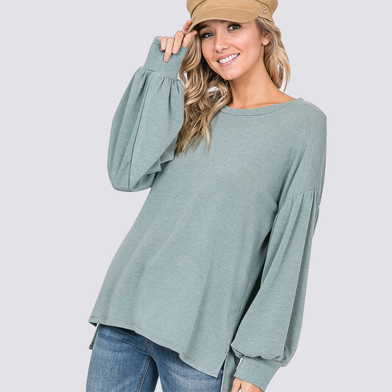Hannah Balloon Sleeve Top Sage