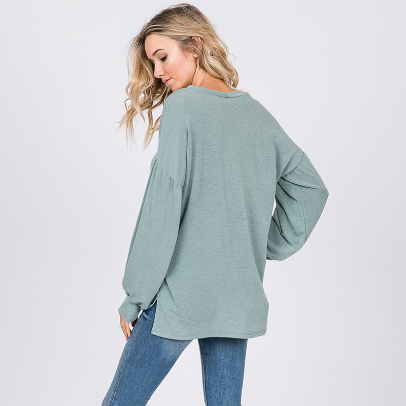 Hannah Balloon Sleeve Top Sage