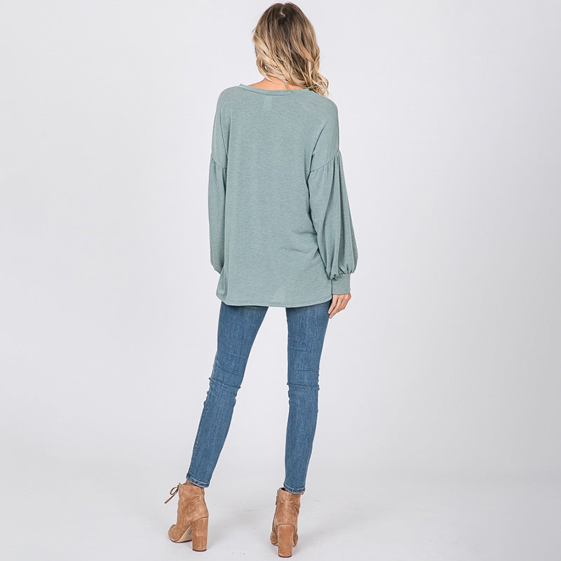 Hannah Balloon Sleeve Top Sage