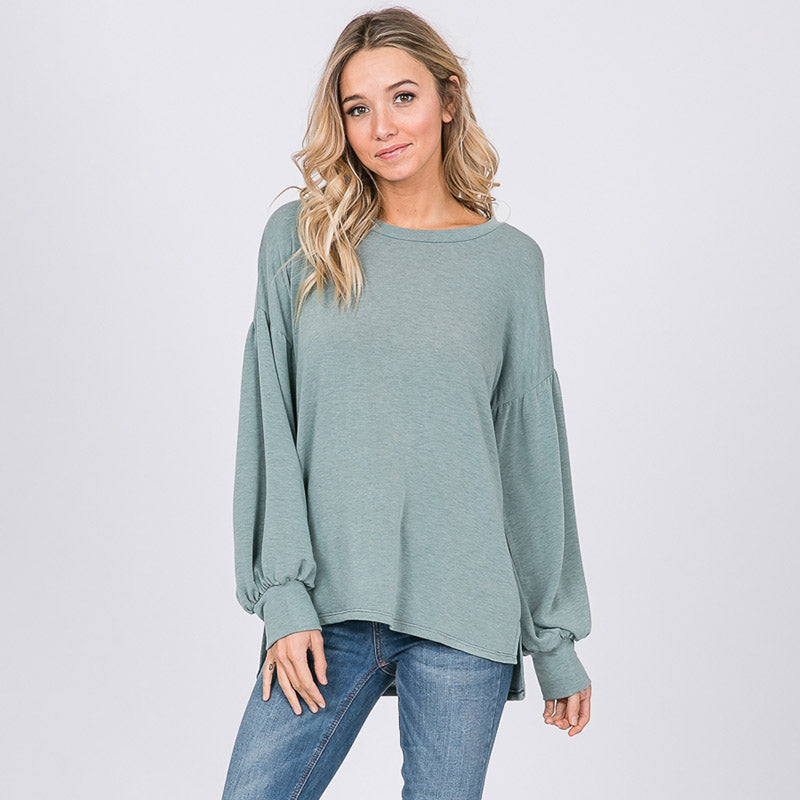 Hannah Balloon Sleeve Top Sage