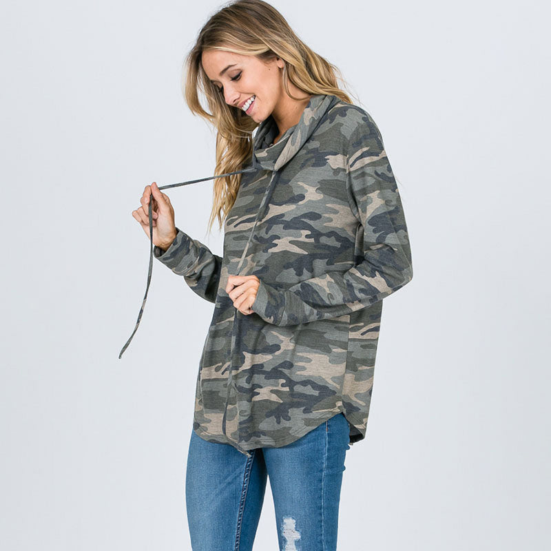 Cowl Neck Camo Top