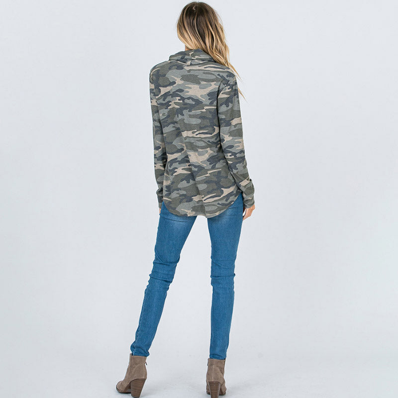Cowl Neck Camo Top