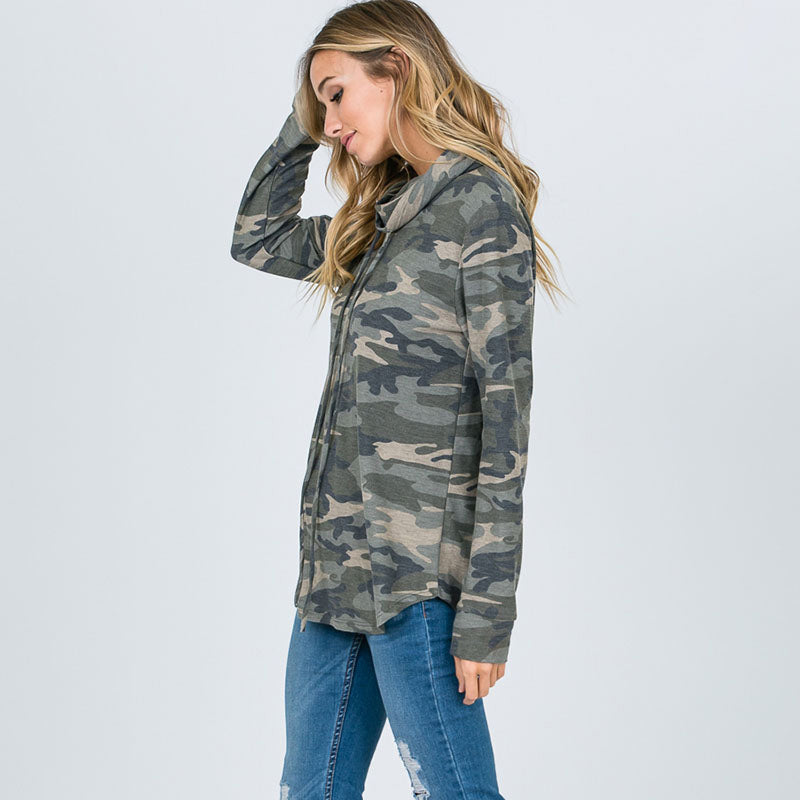 Cowl Neck Camo Top