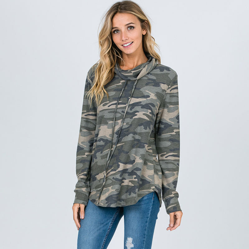 Cowl Neck Camo Top