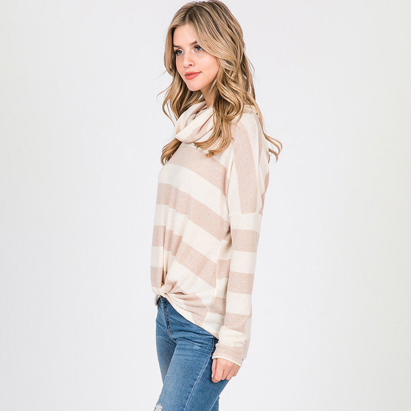 Stripe Cowl Neck Jumper Taupe