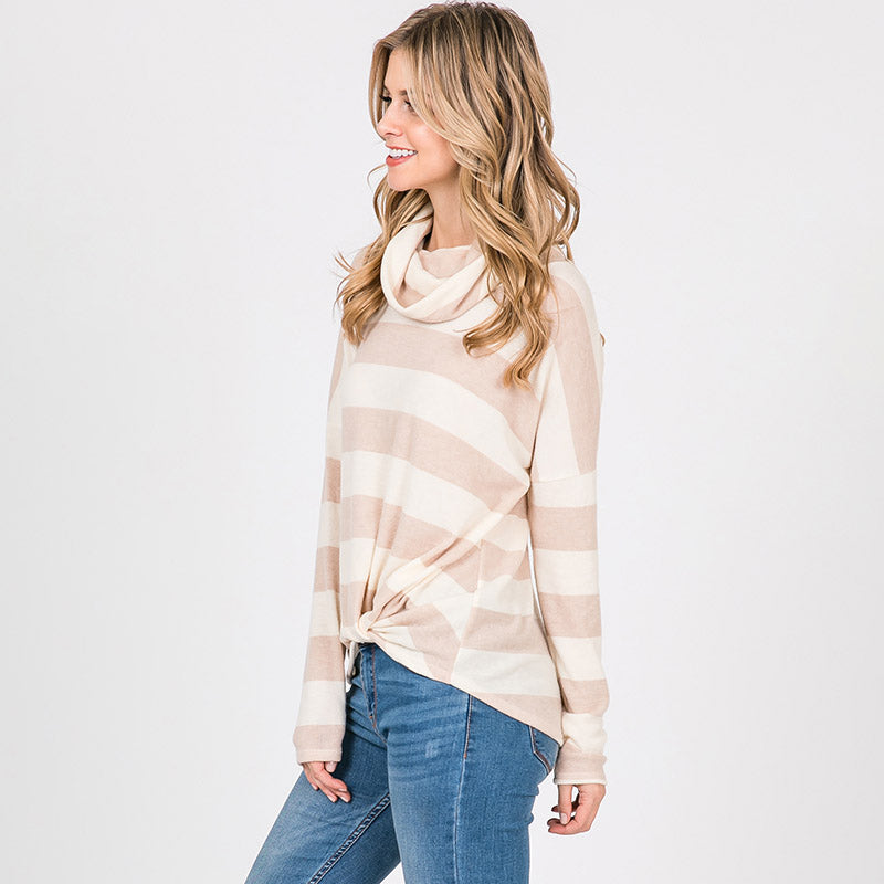 Stripe Cowl Neck Jumper Taupe