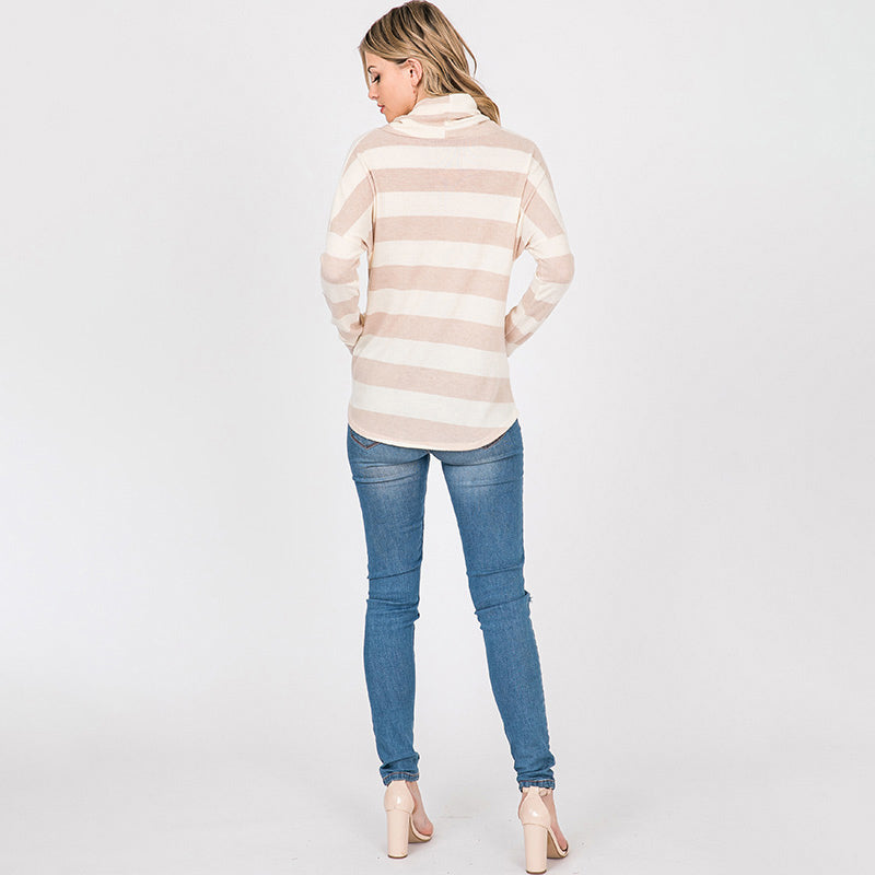 Stripe Cowl Neck Jumper Taupe