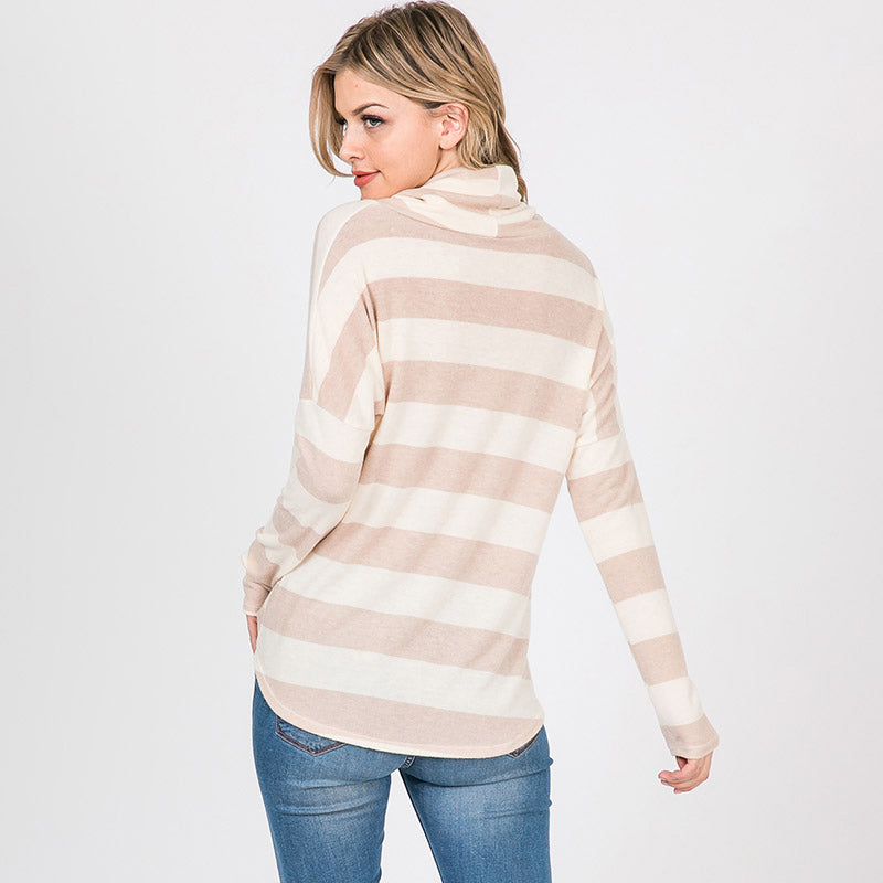 Stripe Cowl Neck Jumper Taupe